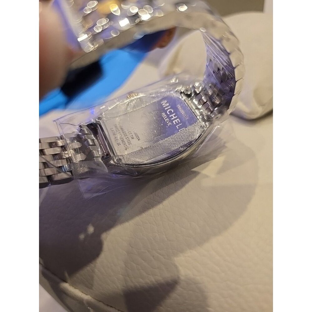 NEW MICHELE RELEVE MOP DIAMOND DIAL GOLD TWO TONE WATCH MWW19B000004 NEW In BOX - Picture 5 of 11
